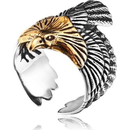 Vintage Titanium Steel Eagle Animal Ring for Men Women Personality Gothic Flying Eagle Knight Open Ring Party Hip Hop Jewelry