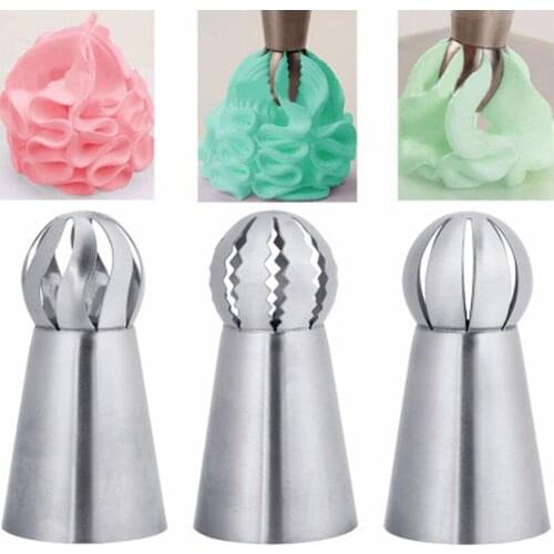 3pcs/set Pastry Large Size Icing Piping Set Cream 304 Steel Stainless Nozzle Cakes Decorating Cupcake Baking Russian Tips Tool