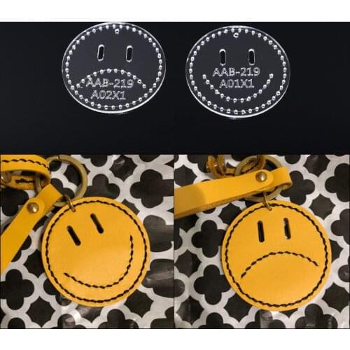 Leather Handmade Craft Key Ring Parts smiley Sewing Pattern Acrylic Stencil Template Sewing Accessories with Holes 6x6cm