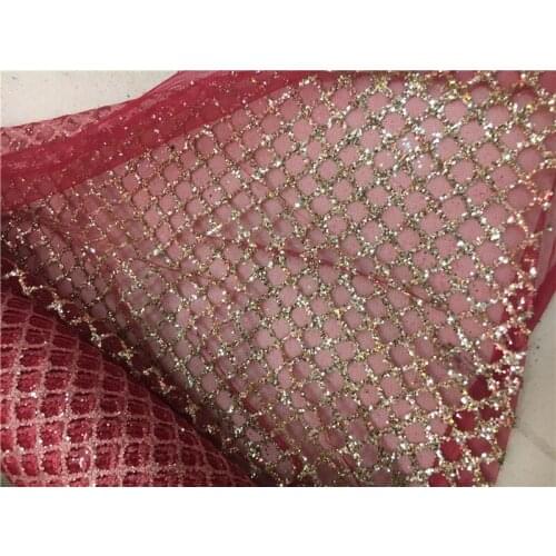 Cross design red mesh gold glitter sparkle plant glued glitter powder tulle mesh lace fabric for sawing/ evening dress/stage