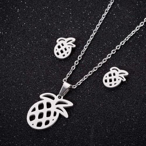 Cute Fruit Pineapple Jewelry Set Stainless Steel Cartoon Pineapple Earrings&Necklace Trendy Jewelry Gift for Women Bijoux