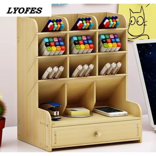 Multi-function Wooden Desktop Pen Holder Office School Stationery Storage Stand Case Desk Pen Pencil Organizer