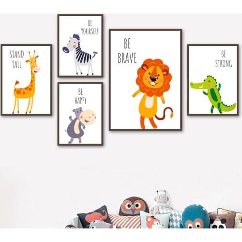 Cartoon Zebra Elephant Lion Animals Nordic Posters And Prints Wall Art Canvas Painting Nursery Wall Pictures For Kids Room Decor