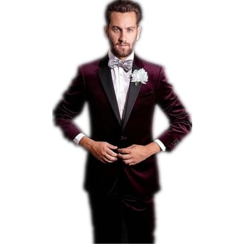 Mens suits Velvet Jacket+Pants Mens Fashion High Quality Wedding Suits Groom Tuxedos Custom