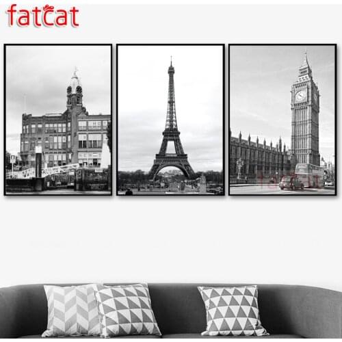 FATCAT Paris retro landscape diy 5d diamond painting full square round drill mosaic embroidery triptych kits home decor AE2711