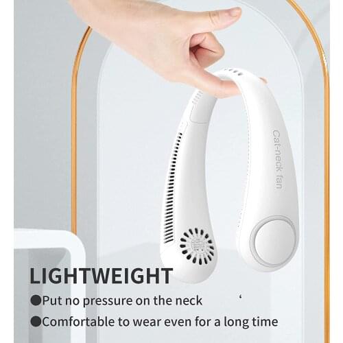 New 2021 Mini Neck Fan Portable Bladeless Fan USB Rechargeable Leafless Hanging Fans Air Cooler Cooling Wearable Neckband Fans