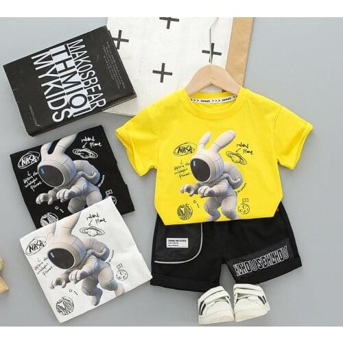 New Summer Infant Boys Personality Fashion Clothes Sets Baby Toddler Girls Cute Alien Cartoon T-shirt+Tooling Shorts Kid Outfits
