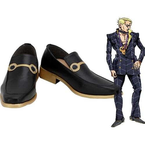 JOJO Prosciutto Shoes Cosplay JoJos Bizarre Adventure Vento Aureo Prosciutto Cosplay Shoes Black Boots Custom Made Any Size