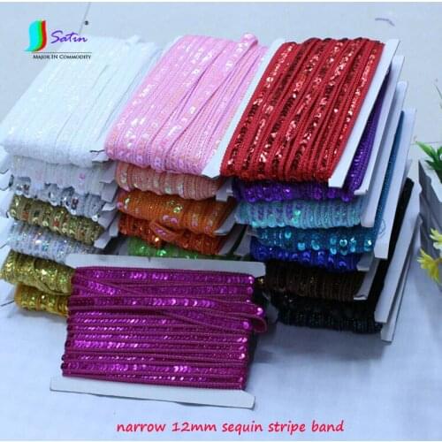 Wholesale 12mm Width Stage Dance Clothes,Bag Sewing Material Narrow Overlock Sequins Band 24 Meter S0423L