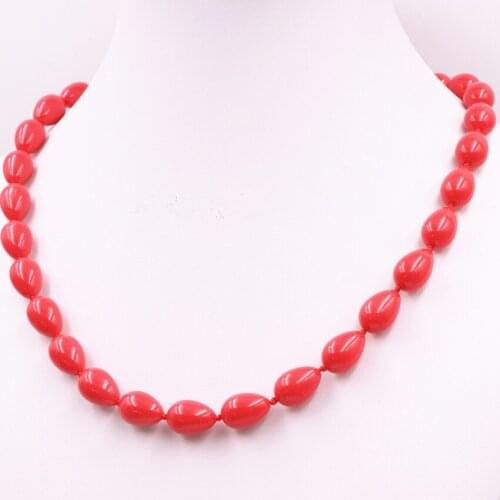 Orange Reddish Glass Beads Strand Necklace 9x13mm Baking Paint Lacquer Water Drop Teardrop Beaded Chain Chokers Jewelry 18" A564