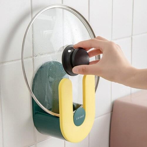 Pot Lid Rack Double Layer Punch Free ABS Wall Mounted U-shape Cutting Board Convenient Holder for Home