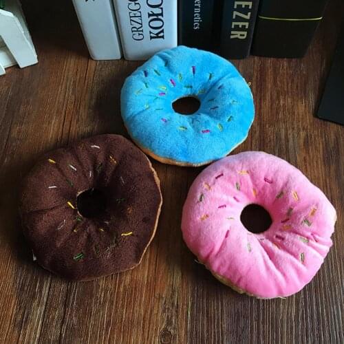 Donut Pet Toy Cartoon Squeaker Quack Sound Dogs Cats Chew Bite Cute Plush Play Puppy Playing Training Funny Chewing