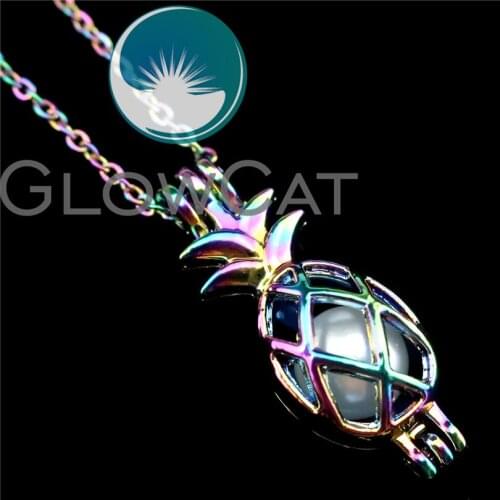 R-C46 Rainbow Color Fruit Pineapple Beads Cage Pendant Perfume Diffuser Aromatherapy Pearl Cage Locket Necklace