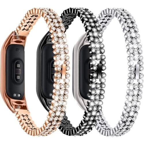 Essidi Women Diamond Bracelet Strap For Xiaomi Mi Band 3 4 5 Bling Stainless Steel Watch Band Correa For Mi Band 5 4 3 Wrist