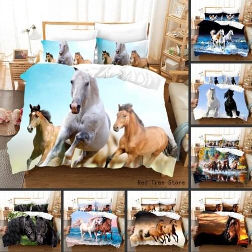 Animal Horse 3D Print Duvet Cover Set Queen King Size Bedding Set Comforter Kids Adult Bedspread Soft Quilt Bedline Home Textile