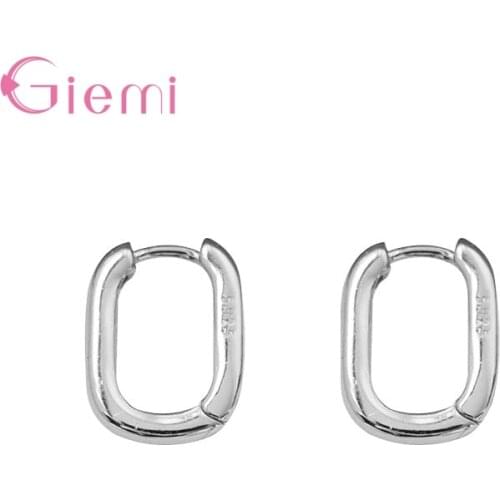 Classic Real 925 Sterling Silver Earrings Brincos Simple Square Shape Hoop Earrings Fine Jewelry Women Girl Wholesale Gift