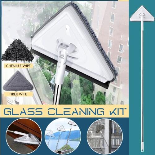 Telescopic Rod Mop Dry Wet Mopping Sweep Rotatable Mophead Glass Window Cleaning Triangle Brush Wiper Household Accessories FN50