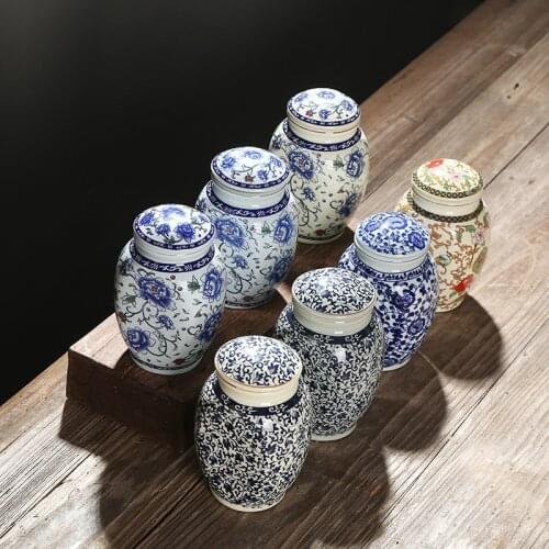 Special offer Ceramic Tea Caddy Sealed Retro Blue and White Porcelain Storage Jar Household Teaset Accessories