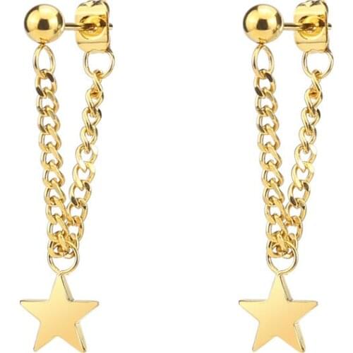 Titanium Steel Five-Pointed Star Stud Stainless Steel Tassel Long Pendant Earrings