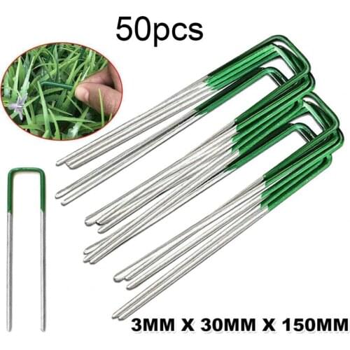 50Pcs/Set Lawn Garden U Shaped Nails Spikes Anchors for Artificial Grass Securing Fences Film Weed Barrier Galvanized Ground Nai
