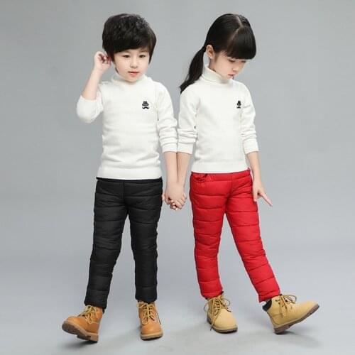 Winter Warm Children Clothes Little Girls Thickened Cotton Padded Thermal Pants Christmas Boys Outfits High Waisted Trousers