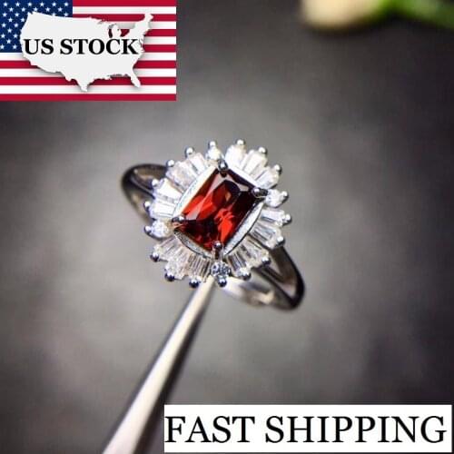 US STOCK Uloveido Garnet Ring, 925 Sterling Silver, 4*6mm Certified Oval Shape Red Gemstone Wedding Jewelry for Women FJ212
