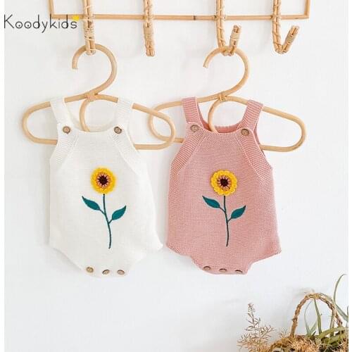 Koodykids 2021 Spring Baby Girl Bodysuits Soft Cotton Knitting Rompers Toddler Clothes Knitted Quality Flower Rompers Autumn