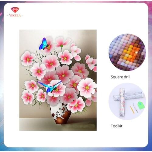YIKELA 5D Holiday Gift Handmade Craft Pink And Flower Diamond Painting Wall Sticker Mosaic Square Diamond DIY Cross Stitch Kit