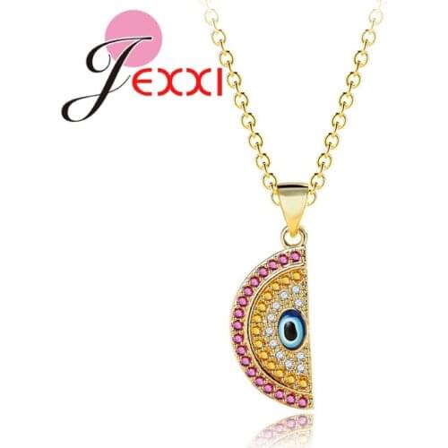 Mystery Nature Half Moon Round Pieces With Cat Eye Stone Multicolor Zircon Female Chain Necklace & Pendant For Honey Lover
