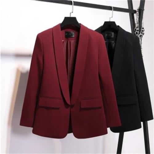 Women Blazers Spring and Autumn New Jacket Women OL Wild Small Suit Slim Mid-length Wine Red Jacket women