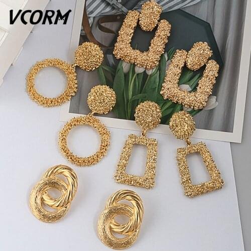 VCORM 2019 Fashion Statement Geometric Gold Big Drop Earrings for Women Vintage Trend Hanging Dangle Earring Modern Boho Jewelry