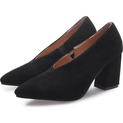 Big Size 9 10 11 12 13 14 15 16 17 ladies high heels women shoes woman pumps Pure-colour thick-heeled pointed single shoes