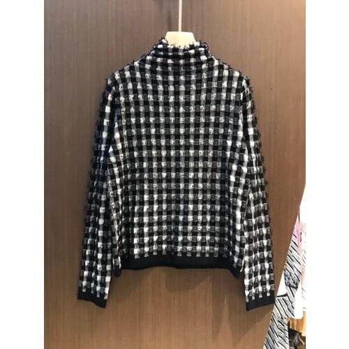 Fashion 2021 New Ladies Long Sleeve Sexy Casual Half High Neck Plaid Base Cashmere Sweater 1014