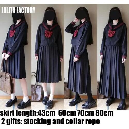 Black navy Japanese JK Set 3 red lines Girls top student School Women Novelty Sailor Suits Yankee Girl cosplay Uniform JK012