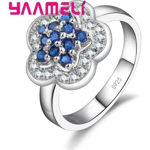 Fashion Beautiful Flower Ring For Women Jewelry 925 Sterling Silver Shiny Crystal Wedding Rings Free Shipping