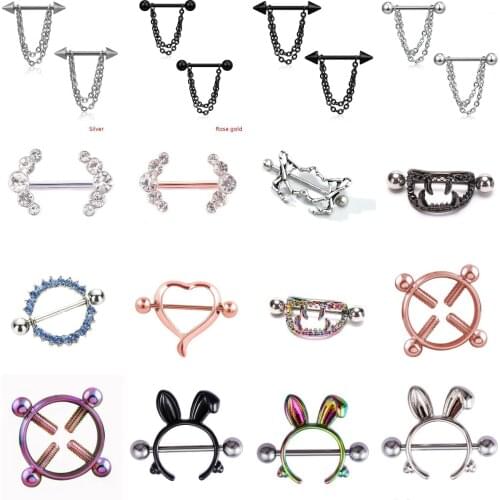 Women Titanium Nipple Piercing Heart Barbell Opal Nipple Shield Flower Charming Nipple Rings ForBody Piercing Jewelry