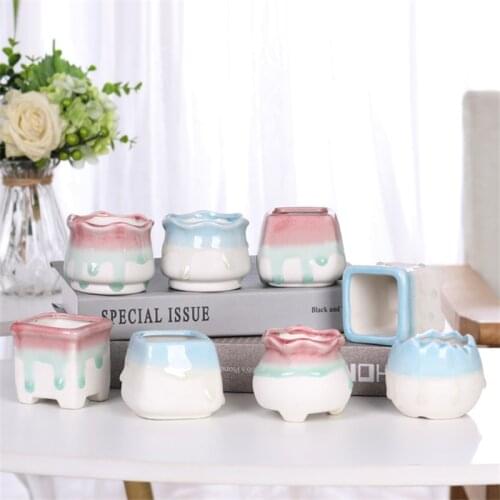 2Pcs Nordic Glaze Ceramic Flower Pot Creative Mini Plant Succulent Pots Macetas De Ceramica Home Desktop Decor Garden Potted