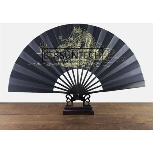 20pcs Large Gold Dragon Vintage Silk Hand Fan Man Black Chinese Folding Fan Traditional Crafts Bamboo Fan Ethnic
