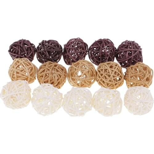 30Pieces 3cm Rattan Wicker Balls White Brown Natural Colors for Home Wedding Party Rustic Decorations, Vase Fillers, Bird Toys