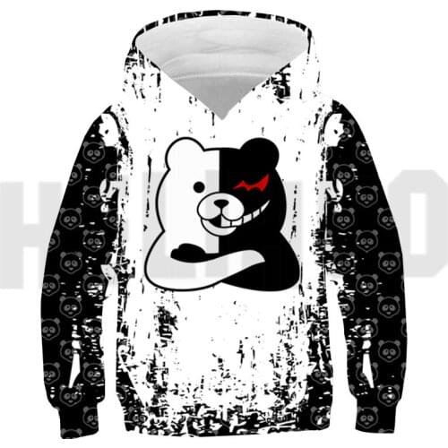 3D Danganronpa Monokuma Hoodie Sudadera Hombre Hoodie Anime Graphic Streetwear Harajuku Sweatshirts Cosplay Black and White Bear