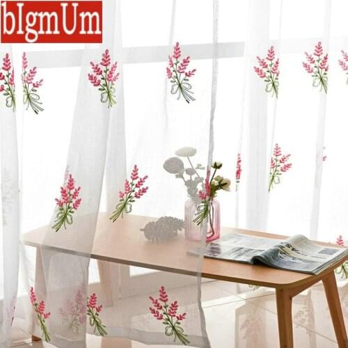 3D Lavendar Voile Pink Violet Tulle Red Flowers Pattern Sheer Curtains for Living Room Kitchen Pastoral Floral Tulle для кухни