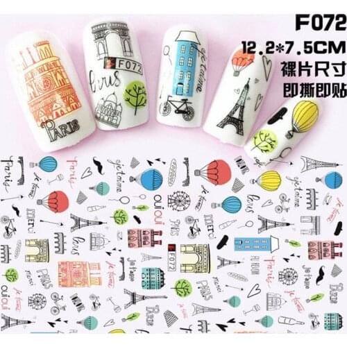 New 1 pcs 3D Adhesive Nail Art Stickers Valentine/Eiffel Tower/palace flower/Queen Nail Decal Manicure Creative Decorations