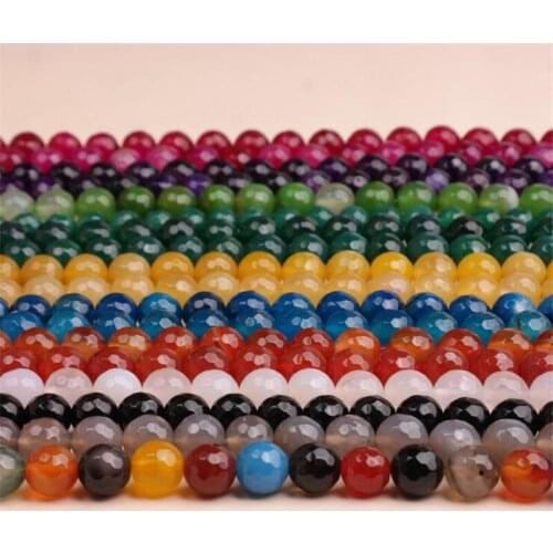 4/6/8/10/12mm Multicolor Stripe Agates Beads Faceted Round Natural Onyx Stone Beads for Jewelry Making DIY Beaded Bracelet 15