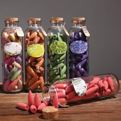 65pcs/Box Incense Cones Mixed Natural Incense Rose Jasmine Lavender Osmanthus Sakura Smoke Cone Reflux Tower Backflow Incense