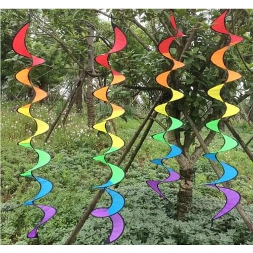 65pcs Rainbow Spiral Windmill Windsock Garden Decorate Durable Rotate Portable Wind Spinner Coloured Ribbon Knitting Folding