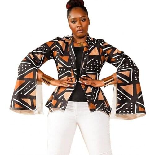 African Clothes Tops Women Cardigan Split Flare Sleeve Slim Jacket 2021 New Plaid Print Dashiki Bazin Riche African Jacket Tunic