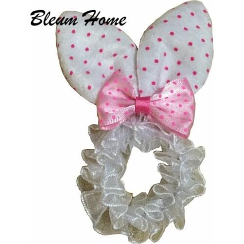 Bleum Home 2pcs girls present Bow Tie Scrunch Hair Band Ribbon Rabbit ears Scrunchie Ponytail Holder Rope Rings Hair Accessories