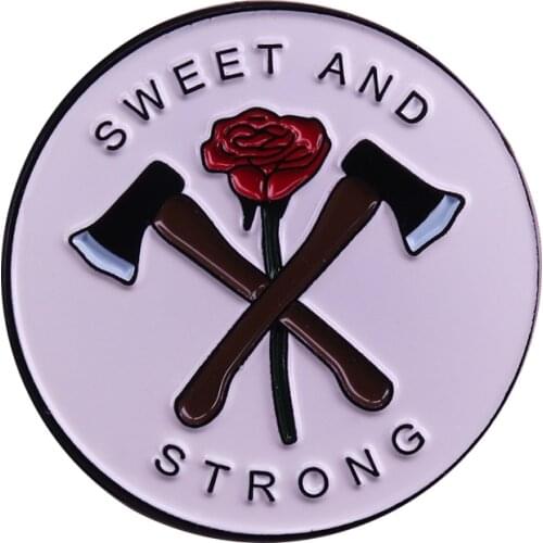 Sweet and Strong Axe Rose Feminist Art Brooch Pins Enamel Metal Badges Lapel Pin Brooches Jackets Fashion Jewelry Accessories