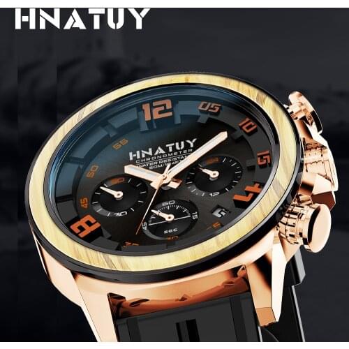 HNATUY Mens Watches 5A TM Water Resistant Stainless Steel Watch Men Shock Resistant Fashion & Casual Wooden Quartz Watch MK17