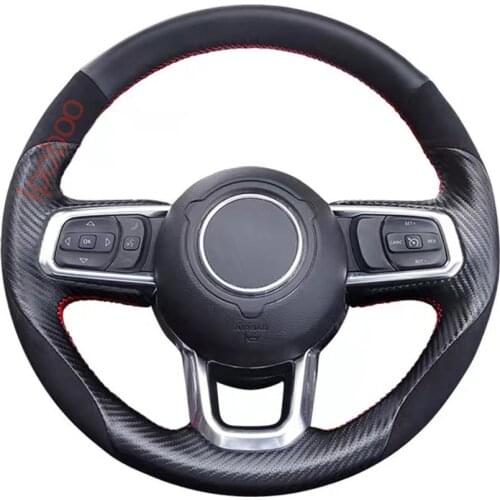 3D Carbon Fiber&Black Suede Leather Steering Wheel Hand Sewing Wrap Cover Fit For Jeep Compass Wrangler Rubicon Grand Cherokee